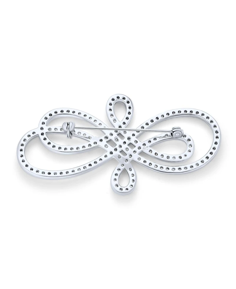 Bling Jewelry Large Swirl Pave Cubic Zirconia Art Deco Fashion Infinity Brooch Pin Silver Tone Rhodium Plated