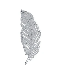 Bling Jewelry Classic Elegant Style Large Micro Pave Cz Fan Feather Leaf Brooch Pin Pendant 2 in 1 Rhodium Brass