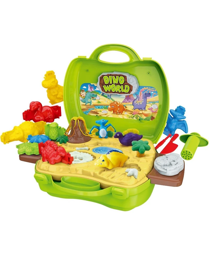 Toyvelt Play Dough Dinosaur Theme Modeling Clay - Set Incl 30 Packs of Clay Dough, Dinosaur, Volcano, Fossil Molds, Tools and Storage Case