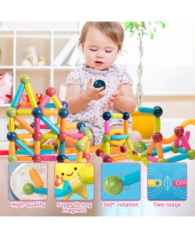 Contixo -Kids Toy Magnetic Stix Stick -68 Pcs 3D Building Blocks Stem Construction