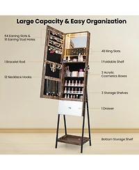 Sugift Lockable Freestanding Jewelry Organizer with Full-Length Frameless Mirror