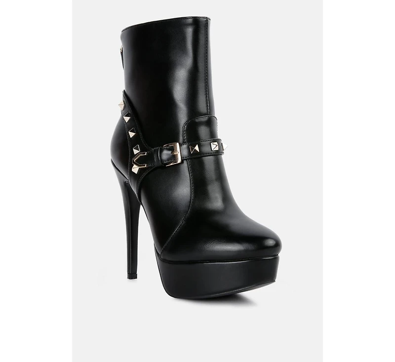 Dejang Metal Stud Embellished Faux Leather Ankle Boot