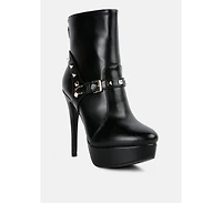 Dejang Metal Stud Embellished Faux Leather Ankle Boot