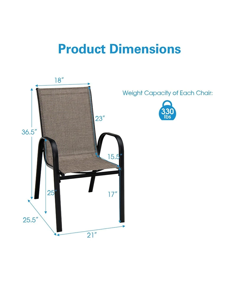 6 Pieces Patio Stackable Dining Chairs with Curved Armrests and Breathable Fabric