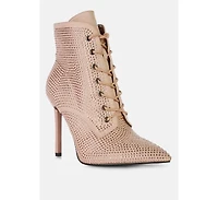 Head On Faux Suede Diamante Ankle Boots