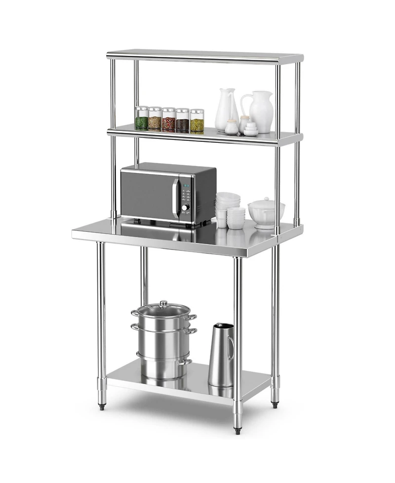 36 x 12 Inch Kitchen Stainless Steel Overshelf with Adjustable Lower Shelf