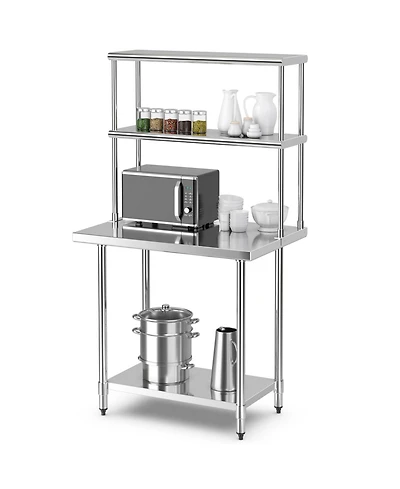 36 x 12 Inch Kitchen Stainless Steel Overshelf with Adjustable Lower Shelf