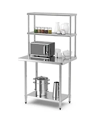 36 x 12 Inch Kitchen Stainless Steel Overshelf with Adjustable Lower Shelf