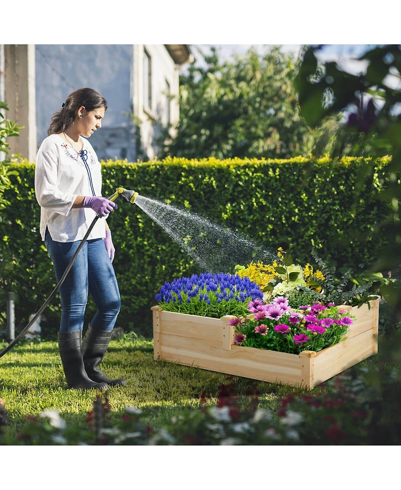 3-Tier Wooden Raised Garden Bed with Open-Ended Base