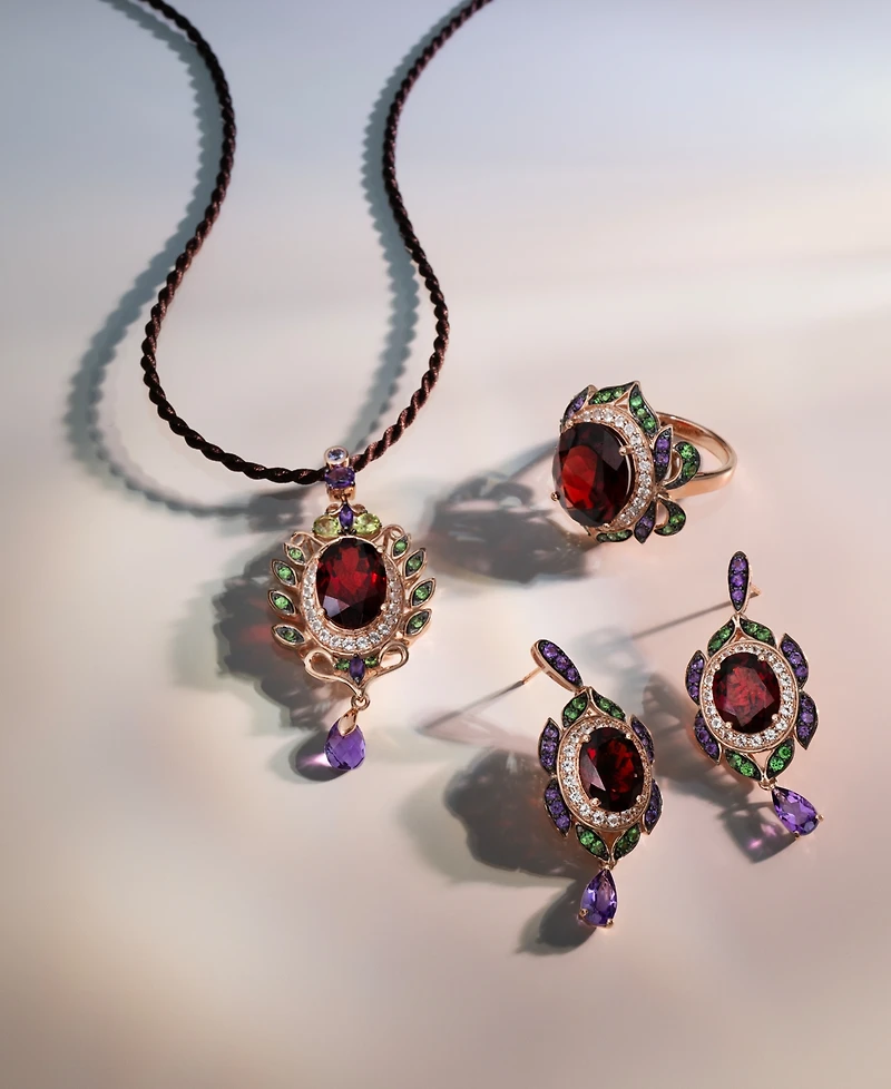 Le Vian Crazy Collection Garnet (7-5/8 ct. t.w.) and Multi-Stone Round Flower Ring in 14k Rose Gold (Also Available in London Blue Topaz)