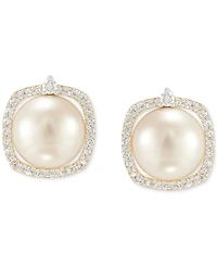 Honora Cultured Freshwater Pearl (7mm) & Diamond (1/6 ct. t.w.) Halo Stud Earrings in 14k Gold