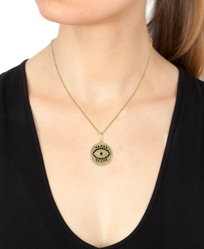 Effy Black Diamond (3/8 ct. t.w.) & White Diamond Evil Eye Disc (1/4 ct. t.w.) 18" Pendant Necklace in 14k Gold