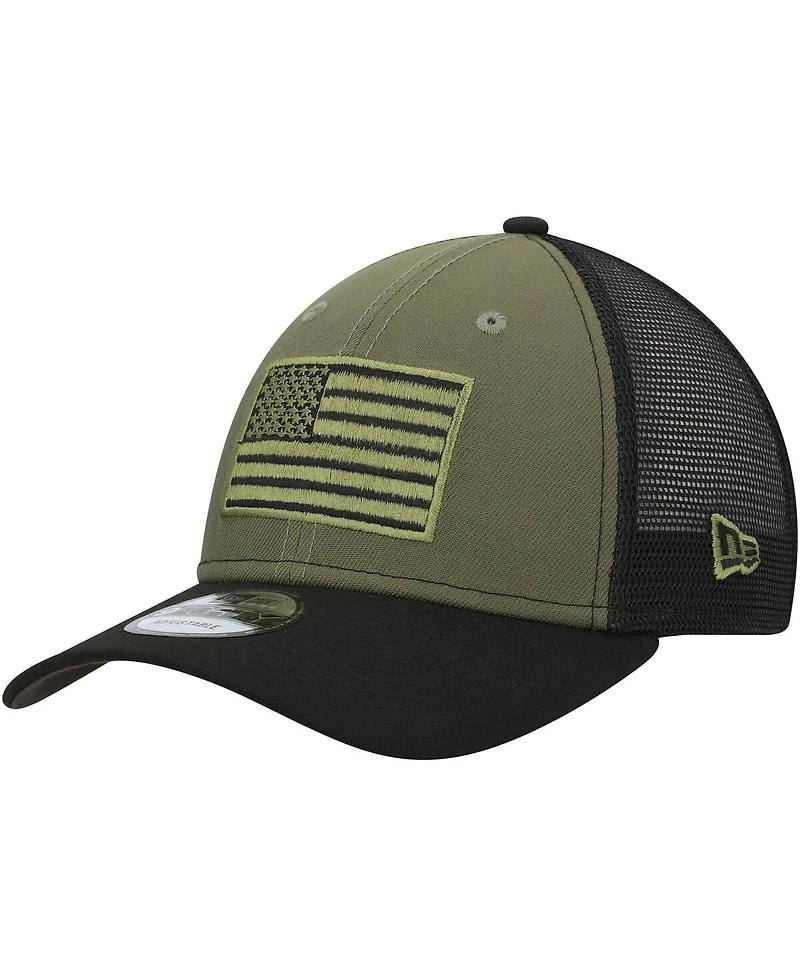 Men's New Era Olive, Black Nascar Merchandise Military-Inspired Appreciation 9FORTY Adjustable Trucker Hat