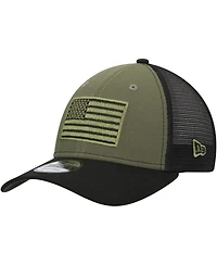Men's New Era Olive, Black Nascar Merchandise Military-Inspired Appreciation 9FORTY Adjustable Trucker Hat