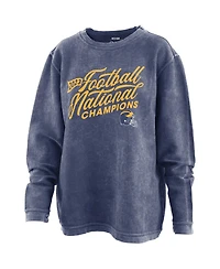 Women's Pressbox Navy Distressed Michigan Wolverines College Football Playoff 2023 National Champions Comfy Cord Pullover Sweatshirt