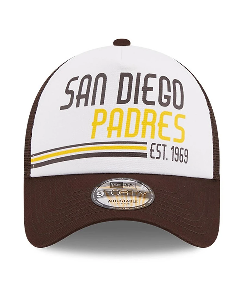 Men's New Era White, Brown San Diego Padres Stacked A-Frame Trucker 9FORTY Adjustable Hat