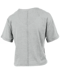 Women's Pressbox Gray Distressed Michigan Wolverines College Football Playoff 2023 National Champions Vintage-Like Waist-Length T-shirt