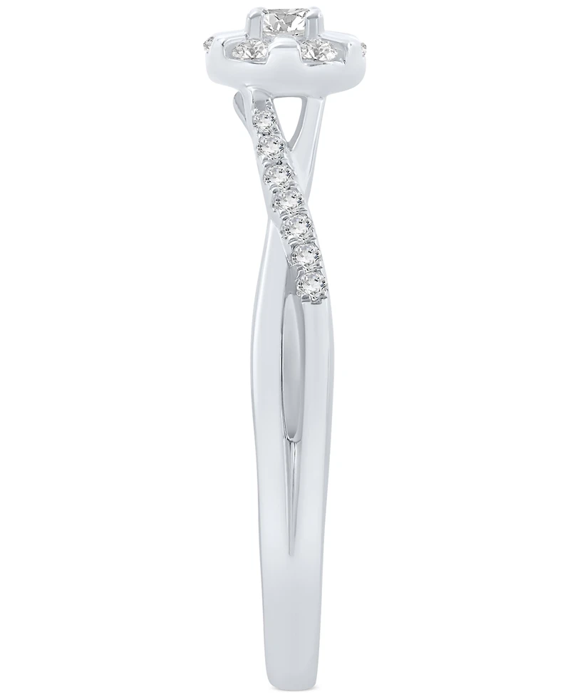 Promised Love Diamond Halo Swirl Promise Ring (1/4 ct. t.w.) in Sterling Silver