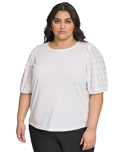 Karl Lagerfeld Paris Plus Embellished Puff Sleeve Top, First@Macy's