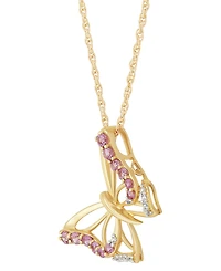 Lab-Grown Pink Sapphire (3/8 ct. t.w.) & Lab-Grown White Sapphire (1/20 ct. t.w.) Butterfly Pendant Necklace in 14k Gold-Plated Sterling Silver, 16" +
