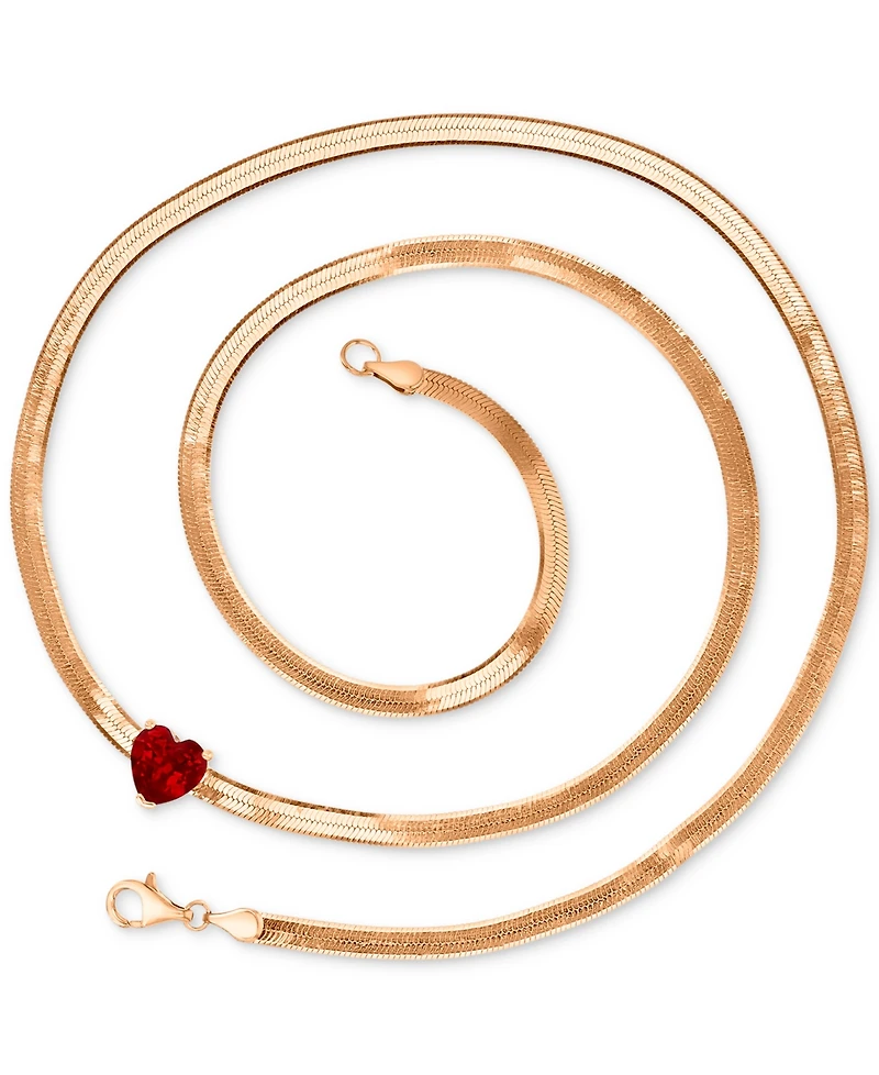 Lab Grown Ruby Herringbone Link 18" Collar Necklace (1-5/8 ct. t.w.) in 14k Rose Gold-Plated Sterling Silver