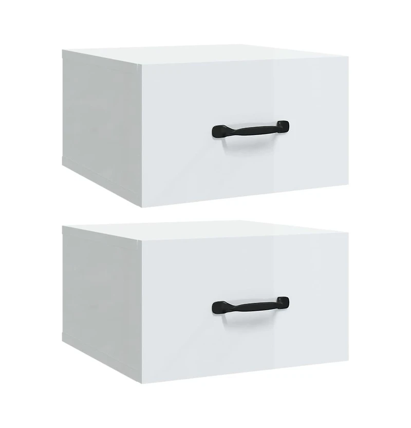 Wall-mounted Bedside Cabinets 2 pcs 13.8"x13.8"x7.9" High Gloss White