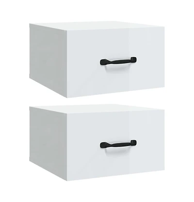 Wall-mounted Bedside Cabinets 2 pcs 13.8"x13.8"x7.9" High Gloss White