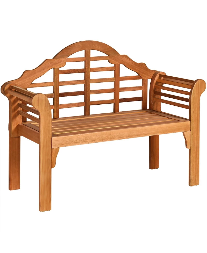 49 Inch Eucalyptus Wood Outdoor Folding Bench with Backrest Armrest for Patio Garden