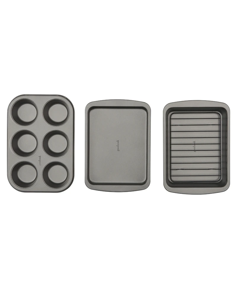 Good Cook 4 Piece Nonstick Steel Toaster Oven Set with Sheet Pan, Rack, Cake Pan, and Muffin Pan
