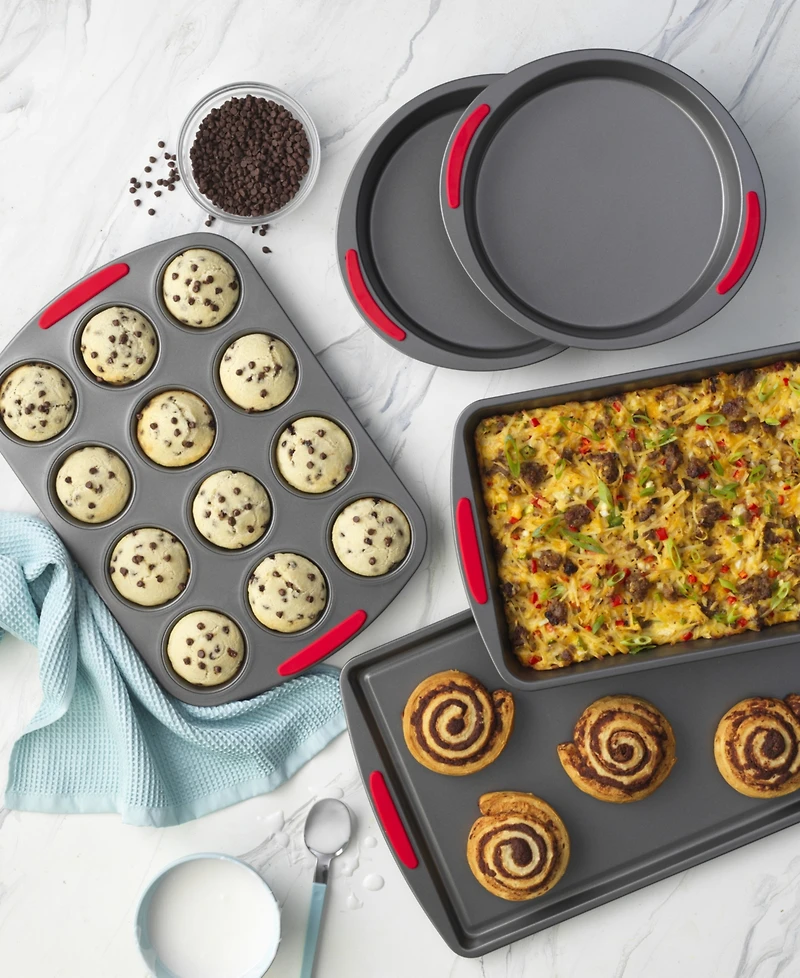 Good Cook Mega grip 5 Piece Nonstick Steel Bakeware Set with Cookie Sheet, Roast Pan, 2 Cake Pans, and Muffin Pan