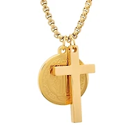 Steeltime Men's Stainless Steel Cross and St. Benedict Religious 24" Pendant Necklace