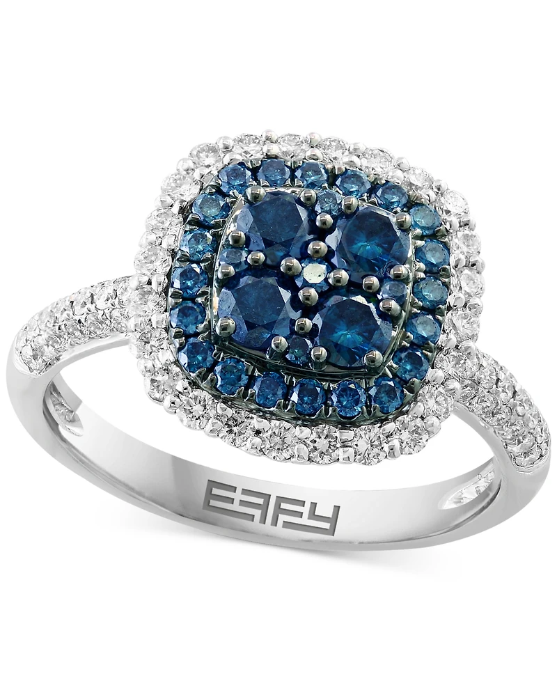 Effy Blue Diamond & White Diamond Halo Cluster Ring (1-1/3 ct. t.w.) in 14k White Gold