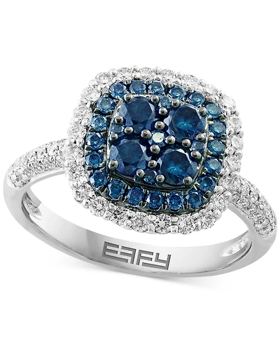 Effy Blue Diamond & White Diamond Halo Cluster Ring (1-1/3 ct. t.w.) in 14k White Gold