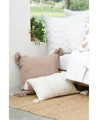 Barton Ivory White Striped Throw Pillow, 14" x 22" w/ Tassels