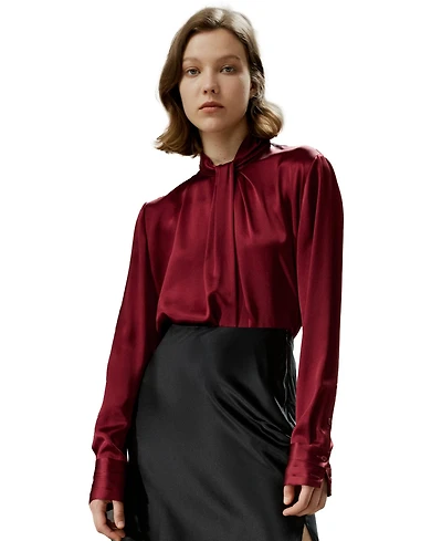 Lilysilk Women's Asymmetrical Embellished Pleats Silk Shirt