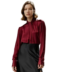 Lilysilk Women's Asymmetrical Embellished Pleats Silk Shirt