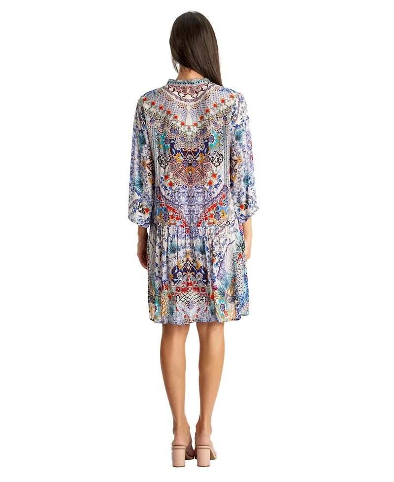 La Moda Clothing Women's Short three -quarter sleeves collared dress