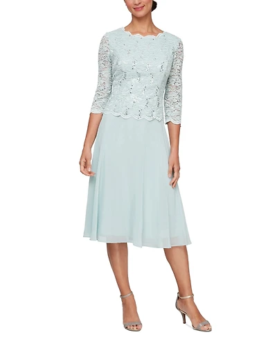 Alex Evenings Sequined Lace Contrast Dress