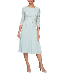 Alex Evenings Sequined Lace Contrast Dress