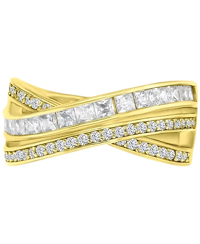Cubic Zirconia Princess & Round Double Row Crossover Statement Ring
