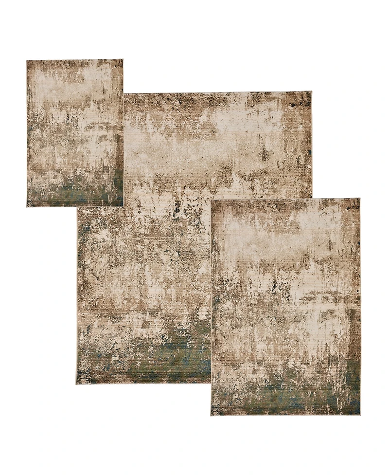 Km Home Axis Abstract 3'3" x 4'10", 5'1" x 7'5", 8' x 10' Area Rug Set, 3 Piece