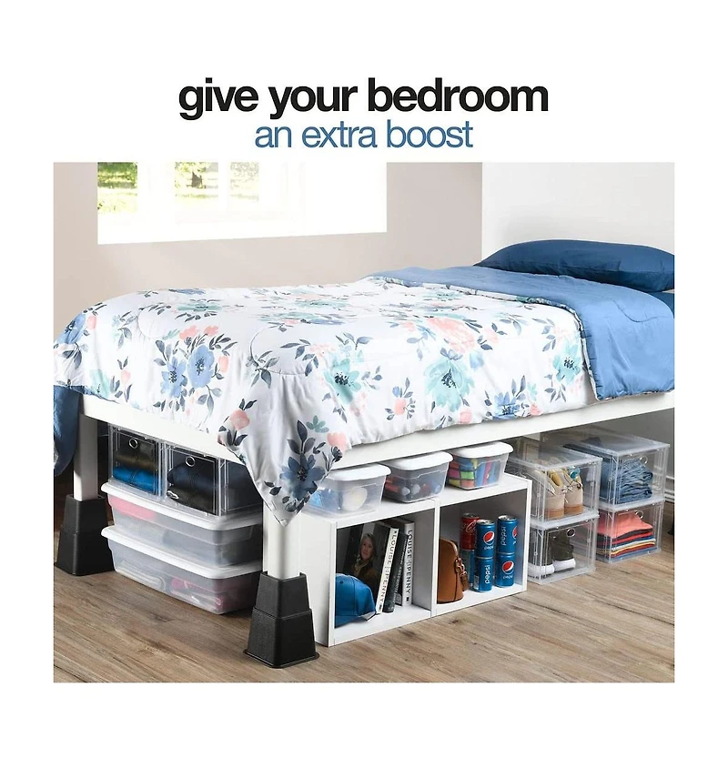 Adjustable Stackable Bed Frame Risers for Elevation & Under-Bed Storage - Heavy-Duty Furniture Riser for Table, Couch, Desk, and Chair