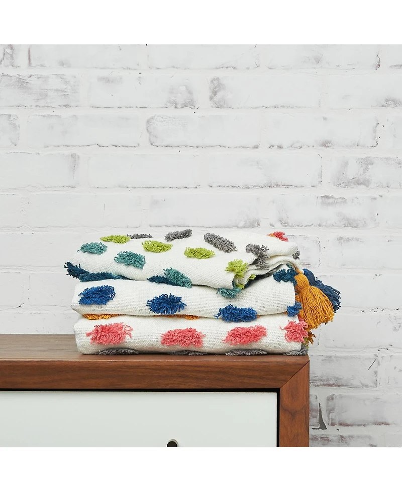 50" x 60" Vaughan Polka Dot Tassels Premium Cotton Accent Throw Blanket