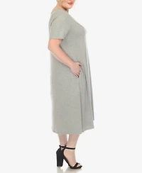 White Mark Plus Short Sleeve Pocket Swing Midi Dress