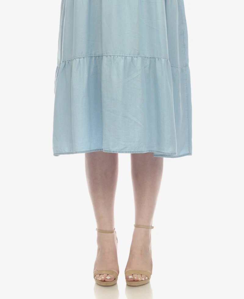 White Mark Plus Sleeveless Tiered Chambray Midi Dress