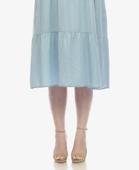 White Mark Plus Sleeveless Tiered Chambray Midi Dress
