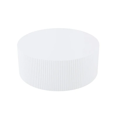Simplie Fun Contemporary Round Coffee Table with Handcrafted Relief, 35 inch, White