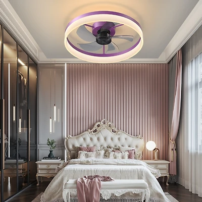Streamdale Purple Flush Mount Ceiling Fans with Dimmable LEDs