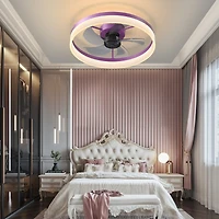 Streamdale Purple Flush Mount Ceiling Fans with Dimmable LEDs