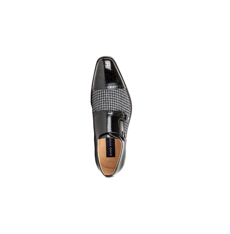 Gino Vitale Double Monk Strap Houndstooth Medallion Cap Toe Dress Shoes